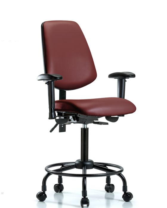 Blue Ridge Ergonomics VMBCH-MB-RT-T0-A1-RC-8815 Rutledge Vinyl Chair - Medium Bench Height with Round Tube Base, Medium Back, Adjustable Arms, & Casters in Borscht Supernova™ Vinyl