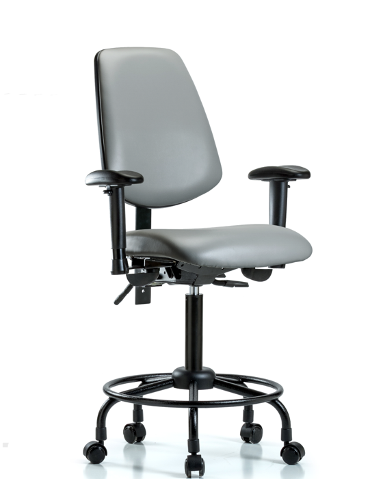 Blue Ridge Ergonomics VMBCH-MB-RT-T0-A1-RC-8840 Rutledge Vinyl Chair - Medium Bench Height with Round Tube Base, Medium Back, Adjustable Arms, & Casters in Sterling Supernova™ Vinyl