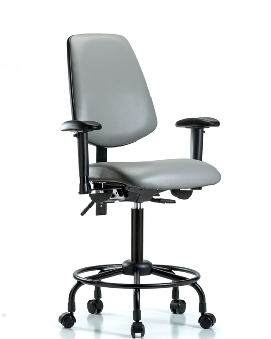 Blue Ridge Ergonomics VMBCH-MB-RT-T0-A1-RC-8840 Rutledge Vinyl Chair - Medium Bench Height with Round Tube Base, Medium Back, Adjustable Arms, & Casters in Sterling Supernova™ Vinyl