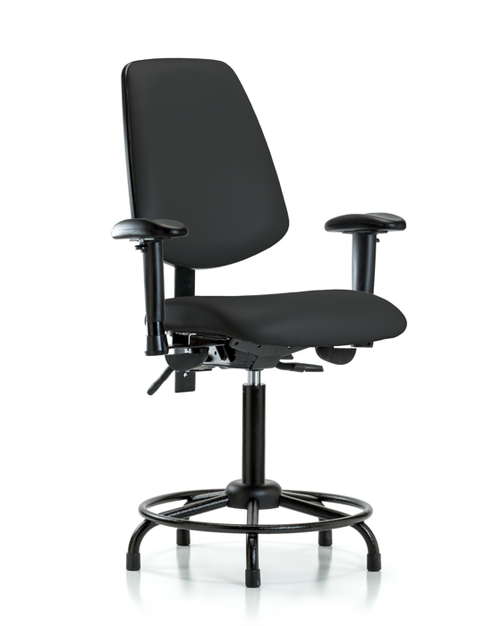 Blue Ridge Ergonomics VMBCH-MB-RT-T0-A1-RG-8540 Rutledge Vinyl Chair - Medium Bench Height with Round Tube Base, Medium Back, Adjustable Arms, & Stationary Glides in Black Trailblazer™ Vinyl