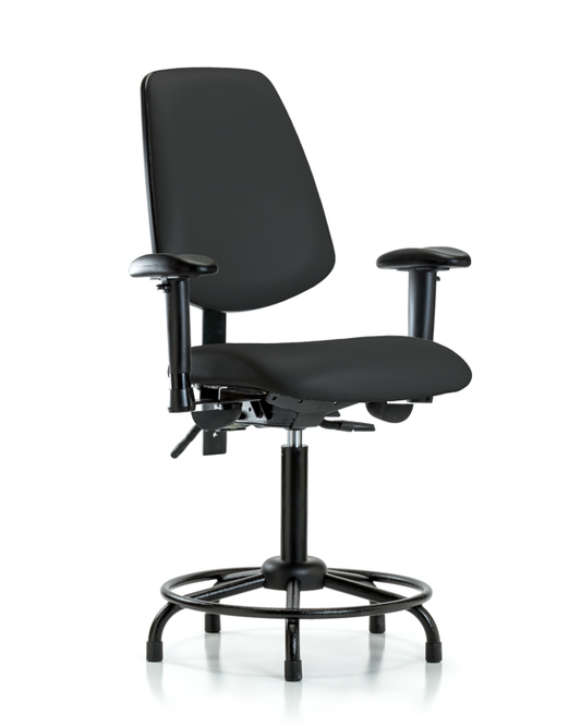 Blue Ridge Ergonomics VMBCH-MB-RT-T0-A1-RG-8540 Rutledge Vinyl Chair - Medium Bench Height with Round Tube Base, Medium Back, Adjustable Arms, & Stationary Glides in Black Trailblazer™ Vinyl