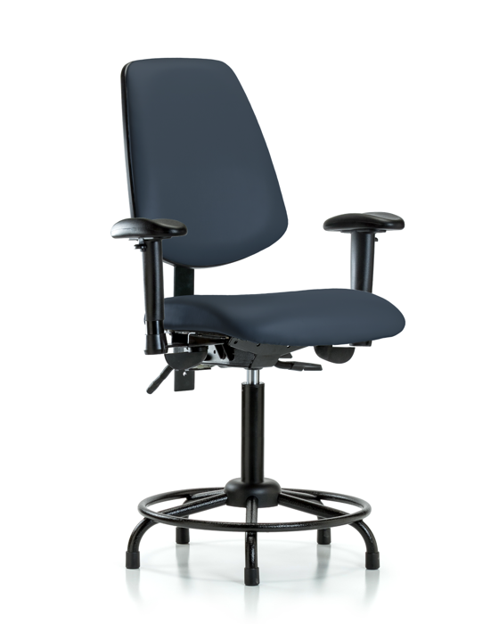Blue Ridge Ergonomics VMBCH-MB-RT-T0-A1-RG-8582 Rutledge Vinyl Chair - Medium Bench Height with Round Tube Base, Medium Back, Adjustable Arms, & Stationary Glides in Imperial Blue Trailblazer™ Vinyl