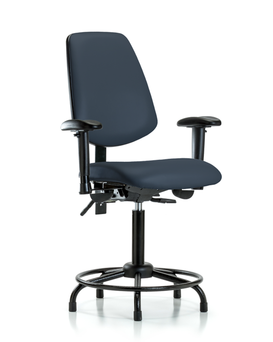 Blue Ridge Ergonomics VMBCH-MB-RT-T0-A1-RG-8582 Rutledge Vinyl Chair - Medium Bench Height with Round Tube Base, Medium Back, Adjustable Arms, & Stationary Glides in Imperial Blue Trailblazer™ Vinyl