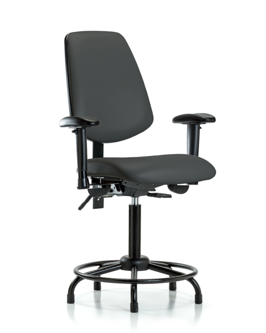 Blue Ridge Ergonomics VMBCH-MB-RT-T0-A1-RG-8605 Rutledge Vinyl Chair - Medium Bench Height with Round Tube Base, Medium Back, Adjustable Arms, & Stationary Glides in Charcoal Trailblazer™ Vinyl