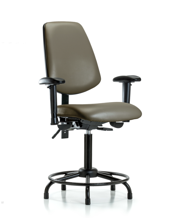 Blue Ridge Ergonomics VMBCH-MB-RT-T0-A1-RG-8809 Rutledge Vinyl Chair - Medium Bench Height with Round Tube Base, Medium Back, Adjustable Arms, & Stationary Glides in Taupe Supernova™ Vinyl