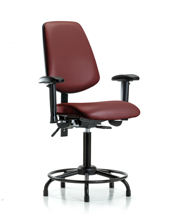 Blue Ridge Ergonomics VMBCH-MB-RT-T0-A1-RG-8815 Rutledge Vinyl Chair - Medium Bench Height with Round Tube Base, Medium Back, Adjustable Arms, & Stationary Glides in Borscht Supernova™ Vinyl