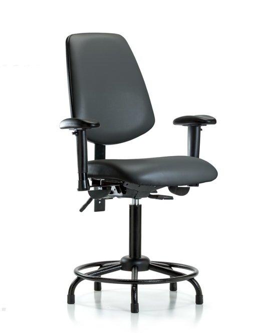 Blue Ridge Ergonomics VMBCH-MB-RT-T0-A1-RG-8823 Rutledge Vinyl Chair - Medium Bench Height with Round Tube Base, Medium Back, Adjustable Arms, & Stationary Glides in Carbon Supernova™ Vinyl