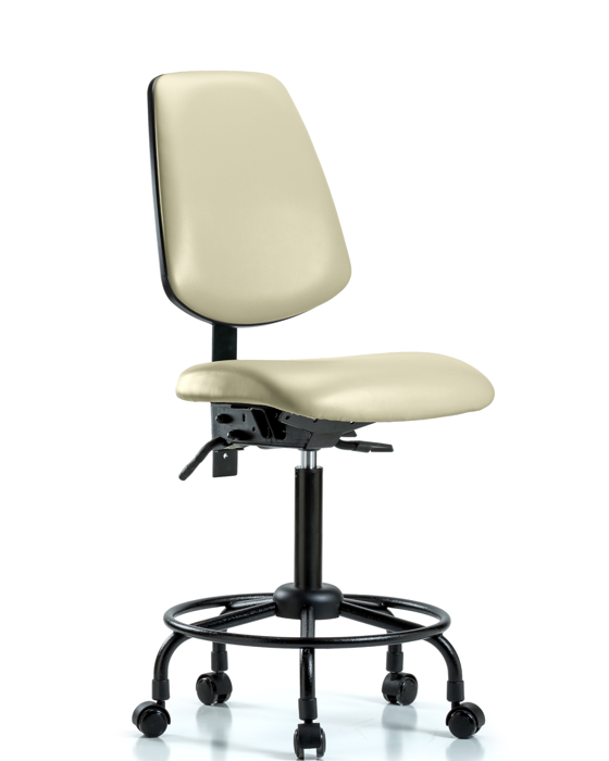 Blue Ridge Ergonomics VMBCH-MB-RT-T1-A0-RC-8501 Rutledge Vinyl Chair - Medium Bench Height with Round Tube Base, Medium Back, Seat Tilt, & Casters in Adobe White Trailblazer™ Vinyl