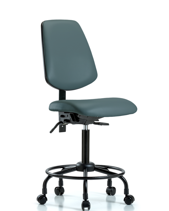 Blue Ridge Ergonomics VMBCH-MB-RT-T1-A0-RC-8546 Rutledge Vinyl Chair - Medium Bench Height with Round Tube Base, Medium Back, Seat Tilt, & Casters in Colonial Blue Trailblazer™ Vinyl