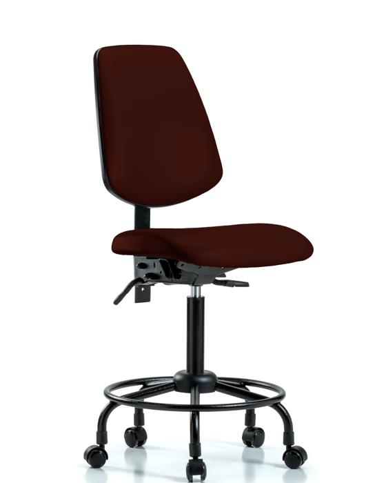 Blue Ridge Ergonomics VMBCH-MB-RT-T1-A0-RC-8569 Rutledge Vinyl Chair - Medium Bench Height with Round Tube Base, Medium Back, Seat Tilt, & Casters in Burgundy Trailblazer™ Vinyl