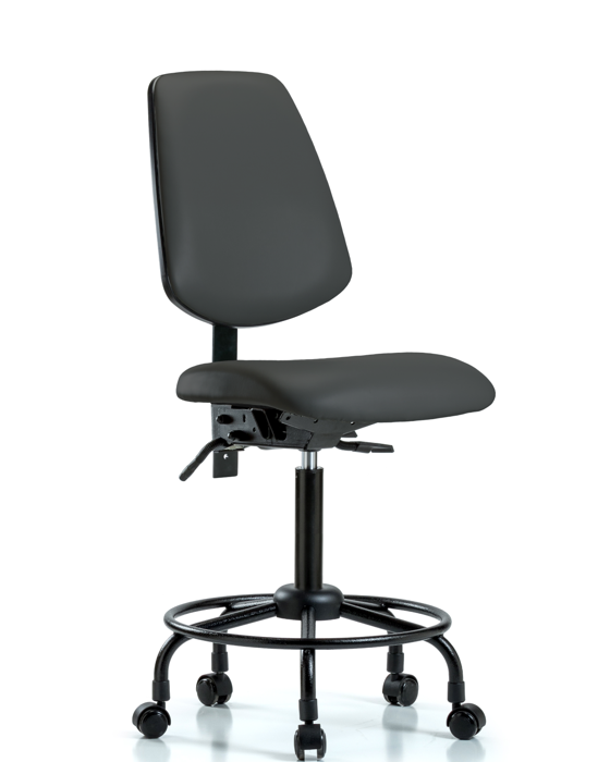 Blue Ridge Ergonomics VMBCH-MB-RT-T1-A0-RC-8605 Rutledge Vinyl Chair - Medium Bench Height with Round Tube Base, Medium Back, Seat Tilt, & Casters in Charcoal Trailblazer™ Vinyl