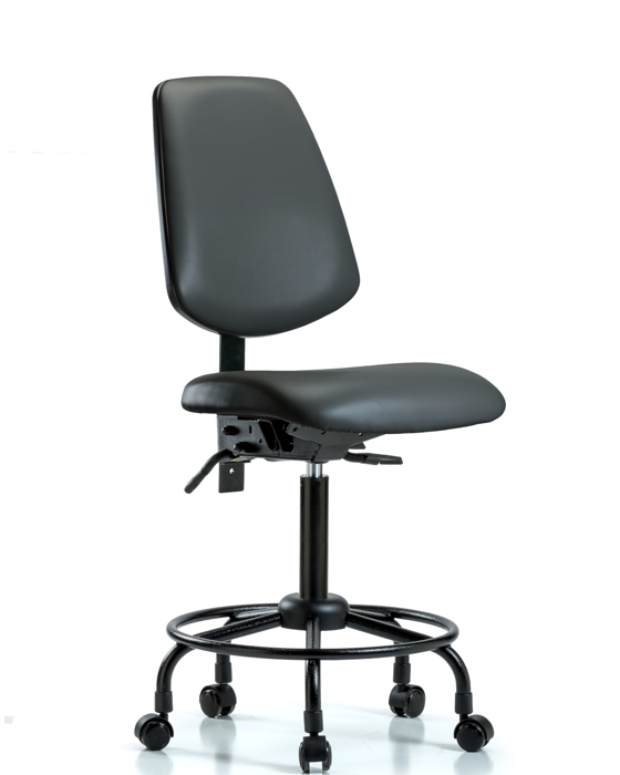 Blue Ridge Ergonomics VMBCH-MB-RT-T1-A0-RC-8823 Rutledge Vinyl Chair - Medium Bench Height with Round Tube Base, Medium Back, Seat Tilt, & Casters in Carbon Supernova™ Vinyl