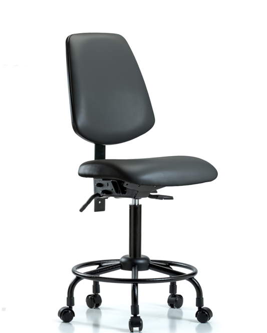 Blue Ridge Ergonomics VMBCH-MB-RT-T1-A0-RC-8823 Rutledge Vinyl Chair - Medium Bench Height with Round Tube Base, Medium Back, Seat Tilt, & Casters in Carbon Supernova™ Vinyl