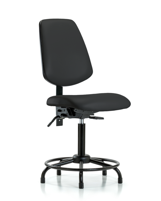 Blue Ridge Ergonomics VMBCH-MB-RT-T1-A0-RG-8540 Rutledge Vinyl Chair - Medium Bench Height with Round Tube Base, Medium Back, Seat Tilt, & Stationary Glides in Black Trailblazer™ Vinyl