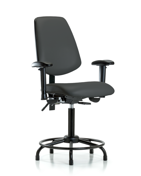 Blue Ridge Ergonomics VMBCH-MB-RT-T1-A1-RG-8605 Rutledge Vinyl Chair - Medium Bench Height with Round Tube Base, Medium Back, Seat Tilt, Adjustable Arms, & Stationary Glides in Charcoal Trailblazer™ Vinyl