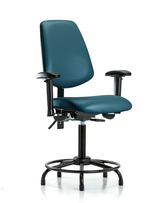 Blue Ridge Ergonomics VMBCH-MB-RT-T1-A1-RG-8801 Rutledge Vinyl Chair - Medium Bench Height with Round Tube Base, Medium Back, Seat Tilt, Adjustable Arms, & Stationary Glides in Marine Blue Supernova™ Vinyl