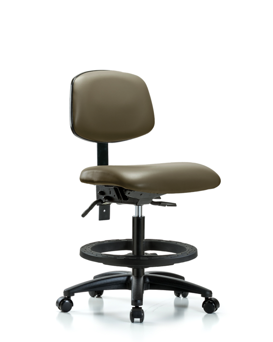 Blue Ridge Ergonomics VMBCH-RG-T0-A0-BF-RC-8809 Rutledge Vinyl Chair - Medium Bench Height with Black Foot Ring & Casters in Taupe Supernova™ Vinyl
