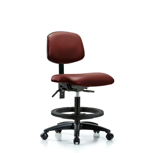 Blue Ridge Ergonomics VMBCH-RG-T0-A0-BF-RC-8815 Rutledge Vinyl Chair - Medium Bench Height with Black Foot Ring & Casters in Borscht Supernova™ Vinyl