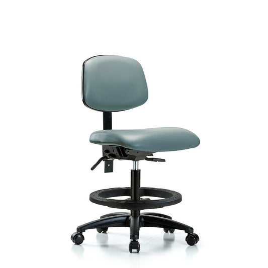 Blue Ridge Ergonomics VMBCH-RG-T0-A0-BF-RC-8822 Rutledge Vinyl Chair - Medium Bench Height with Black Foot Ring & Casters in Storm Supernova™ Vinyl