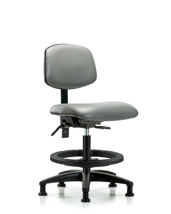 Blue Ridge Ergonomics VMBCH-RG-T0-A0-BF-RG-8840 Rutledge Vinyl Chair - Medium Bench Height with Black Foot Ring & Stationary Glides in Sterling Supernova™ Vinyl