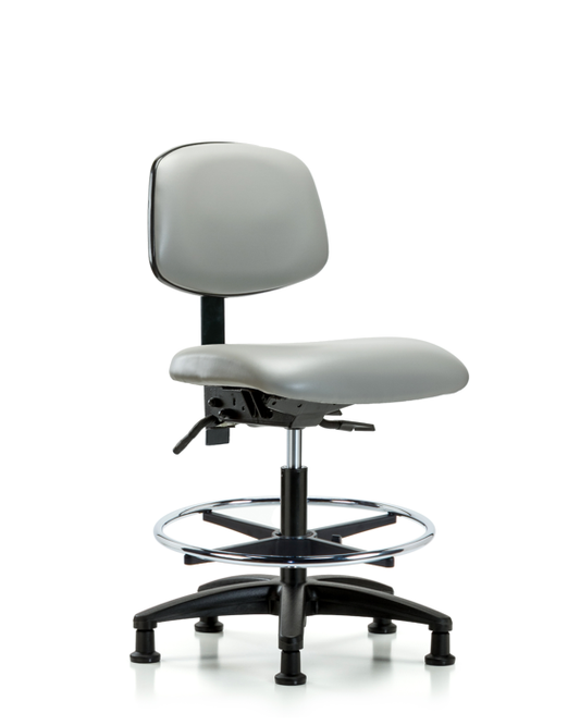 Blue Ridge Ergonomics VMBCH-RG-T0-A0-CF-RG-8567 Rutledge Vinyl Chair - Medium Bench Height with Chrome Foot Ring & Stationary Glides in Dove Trailblazer™ Vinyl