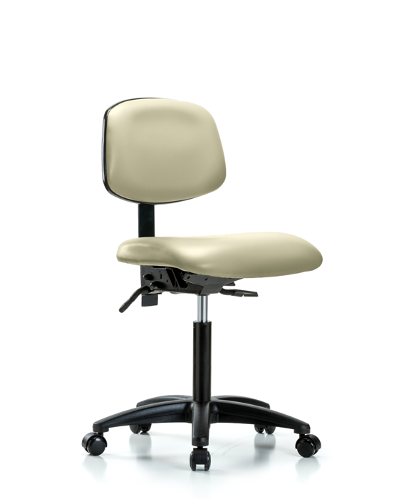 Blue Ridge Ergonomics VMBCH-RG-T0-A0-NF-RC-8501 Rutledge Vinyl Chair - Medium Bench Height with Casters in Adobe White Trailblazer™ Vinyl
