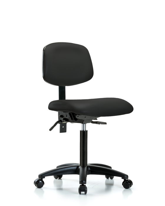 Blue Ridge Ergonomics VMBCH-RG-T0-A0-NF-RC-8540 Rutledge Vinyl Chair - Medium Bench Height with Casters in Black Trailblazer™ Vinyl
