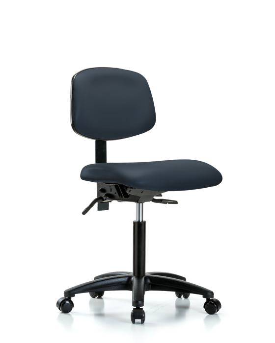 Blue Ridge Ergonomics VMBCH-RG-T0-A0-NF-RC-8582 Rutledge Vinyl Chair - Medium Bench Height with Casters in Imperial Blue Trailblazer™ Vinyl