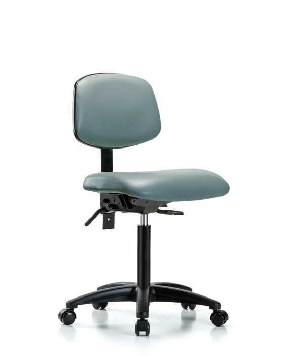 Blue Ridge Ergonomics VMBCH-RG-T0-A0-NF-RC-8822 Rutledge Vinyl Chair - Medium Bench Height with Casters in Storm Supernova™ Vinyl