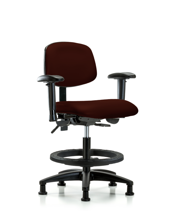 Blue Ridge Ergonomics VMBCH-RG-T0-A1-BF-RG-8569 Rutledge Vinyl Chair - Medium Bench Height with Adjustable Arms, Black Foot Ring, & Stationary Glides in Burgundy Trailblazer™ Vinyl