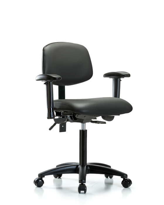 Blue Ridge Ergonomics VMBCH-RG-T0-A1-NF-RC-8823 Rutledge Vinyl Chair - Medium Bench Height with Adjustable Arms & Casters in Carbon Supernova™ Vinyl