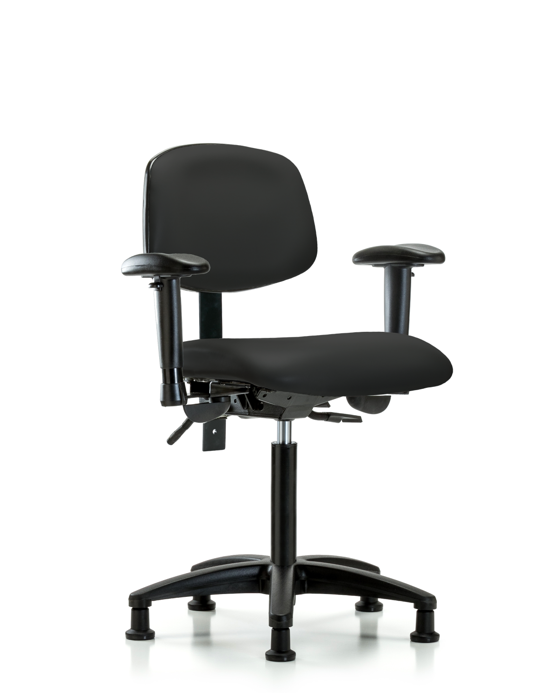 Blue Ridge Ergonomics VMBCH-RG-T0-A1-NF-RG-8540 Rutledge Vinyl Chair - Medium Bench Height with Adjustable Arms & Stationary Glides in Black Trailblazer™ Vinyl