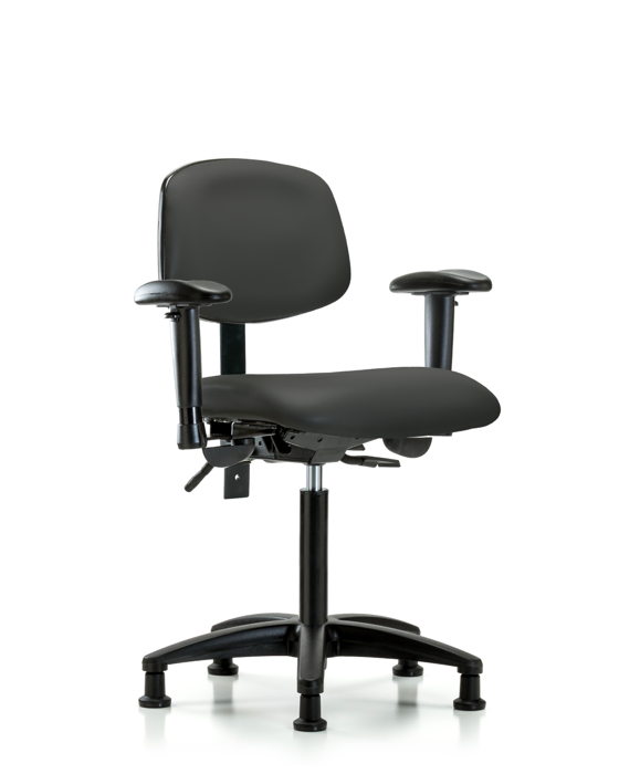 Blue Ridge Ergonomics VMBCH-RG-T0-A1-NF-RG-8605 Rutledge Vinyl Chair - Medium Bench Height with Adjustable Arms & Stationary Glides in Charcoal Trailblazer™ Vinyl