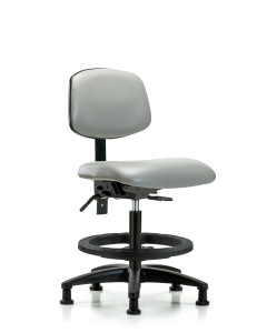 Blue Ridge Ergonomics VMBCH-RG-T1-A0-BF-RG-8567 Rutledge Vinyl Chair - Medium Bench Height with Seat Tilt, Black Foot Ring, & Stationary Glides in Dove Trailblazer™ Vinyl