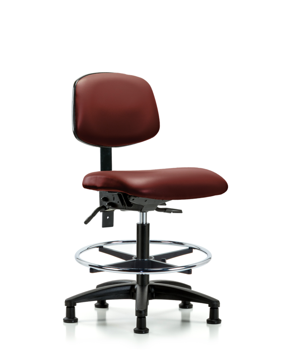 Blue Ridge Ergonomics VMBCH-RG-T1-A0-CF-RG-8815 Rutledge Vinyl Chair - Medium Bench Height with Seat Tilt, Chrome Foot Ring, & Stationary Glides in Borscht Supernova™ Vinyl