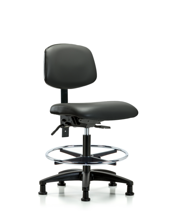 Blue Ridge Ergonomics VMBCH-RG-T1-A0-CF-RG-8823 Rutledge Vinyl Chair - Medium Bench Height with Seat Tilt, Chrome Foot Ring, & Stationary Glides in Carbon Supernova™ Vinyl