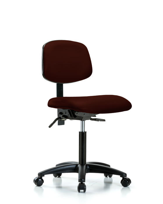 Blue Ridge Ergonomics VMBCH-RG-T1-A0-NF-RC-8569 Rutledge Vinyl Chair - Medium Bench Height with Seat Tilt & Casters in Burgundy Trailblazer™ Vinyl
