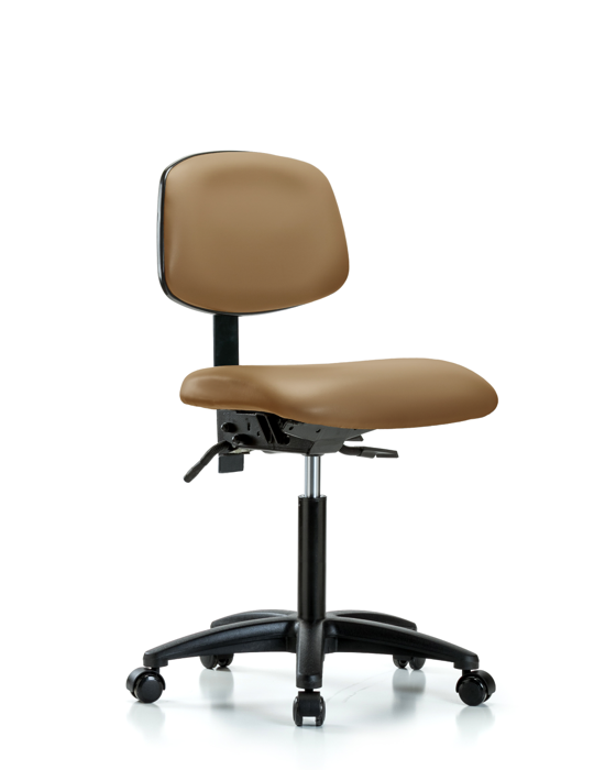 Blue Ridge Ergonomics VMBCH-RG-T1-A0-NF-RC-8584 Rutledge Vinyl Chair - Medium Bench Height with Seat Tilt & Casters in Taupe Trailblazer™ Vinyl