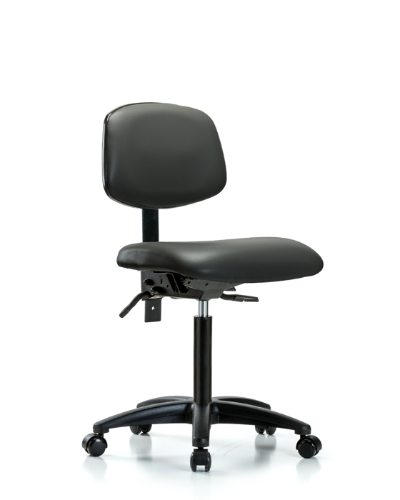 Blue Ridge Ergonomics VMBCH-RG-T1-A0-NF-RC-8823 Rutledge Vinyl Chair - Medium Bench Height with Seat Tilt & Casters in Carbon Supernova™ Vinyl