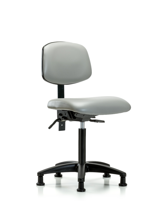 Blue Ridge Ergonomics VMBCH-RG-T1-A0-NF-RG-8567 Rutledge Vinyl Chair - Medium Bench Height with Seat Tilt & Stationary Glides in Dove Trailblazer™ Vinyl