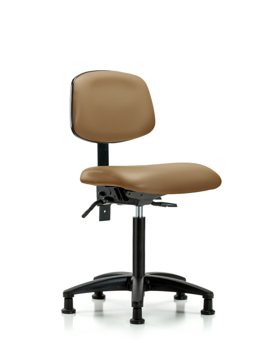 Blue Ridge Ergonomics VMBCH-RG-T1-A0-NF-RG-8584 Rutledge Vinyl Chair - Medium Bench Height with Seat Tilt & Stationary Glides in Taupe Trailblazer™ Vinyl