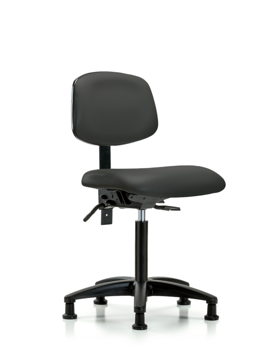 Blue Ridge Ergonomics VMBCH-RG-T1-A0-NF-RG-8605 Rutledge Vinyl Chair - Medium Bench Height with Seat Tilt & Stationary Glides in Charcoal Trailblazer™ Vinyl