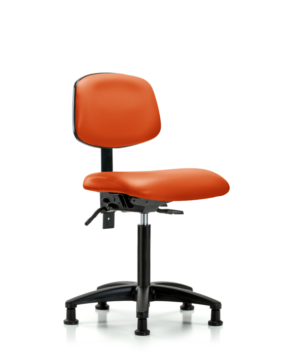 Blue Ridge Ergonomics VMBCH-RG-T1-A0-NF-RG-8613 Rutledge Vinyl Chair - Medium Bench Height with Seat Tilt & Stationary Glides in Orange Kist Trailblazer™ Vinyl