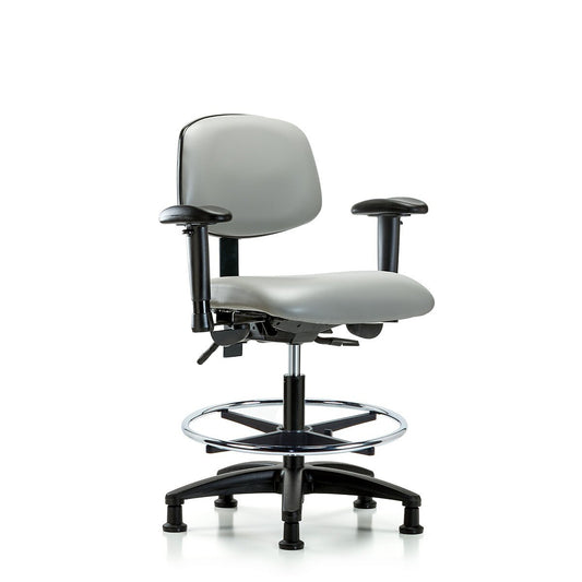 Blue Ridge Ergonomics VMBCH-RG-T1-A1-CF-RG-8567 Rutledge Vinyl Chair - Medium Bench Height with Seat Tilt, Adjustable Arms, Chrome Foot Ring, & Stationary Glides in Dove Trailblazer™ Vinyl
