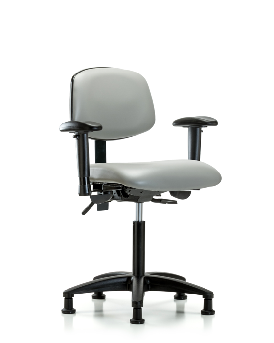 Blue Ridge Ergonomics VMBCH-RG-T1-A1-NF-RG-8567 Rutledge Vinyl Chair - Medium Bench Height with Seat Tilt, Adjustable Arms, & Stationary Glides in Dove Trailblazer™ Vinyl