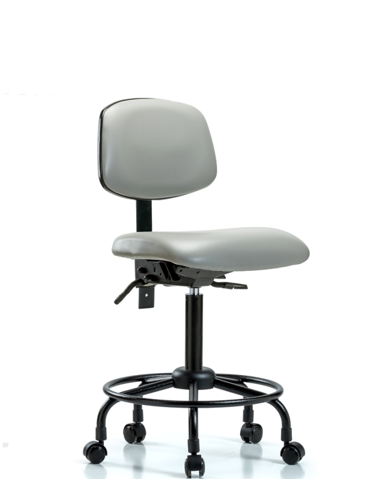 Blue Ridge Ergonomics VMBCH-RT-T0-A0-RC-8567 Rutledge Vinyl Chair - Medium Bench Height with Round Tube Base & Casters in Dove Trailblazer™ Vinyl