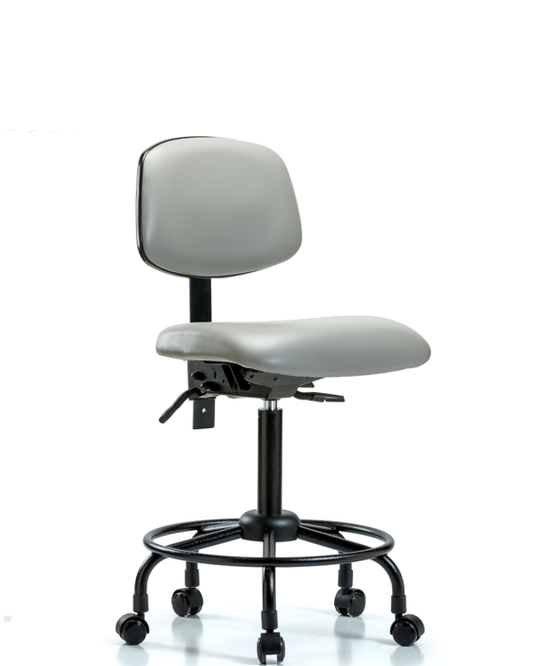 Blue Ridge Ergonomics VMBCH-RT-T0-A0-RC-8567 Rutledge Vinyl Chair - Medium Bench Height with Round Tube Base & Casters in Dove Trailblazer™ Vinyl