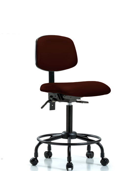 Blue Ridge Ergonomics VMBCH-RT-T0-A0-RC-8569 Rutledge Vinyl Chair - Medium Bench Height with Round Tube Base & Casters in Burgundy Trailblazer™ Vinyl