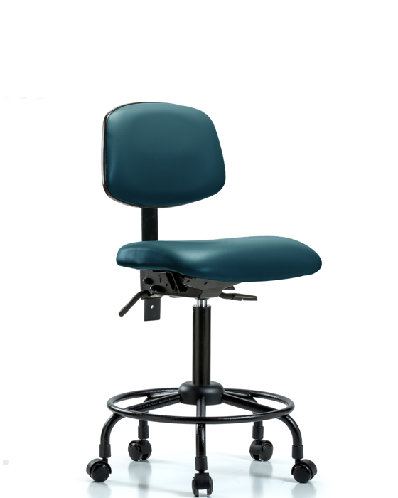 Blue Ridge Ergonomics VMBCH-RT-T0-A0-RC-8801 Rutledge Vinyl Chair - Medium Bench Height with Round Tube Base & Casters in Marine Blue Supernova™ Vinyl