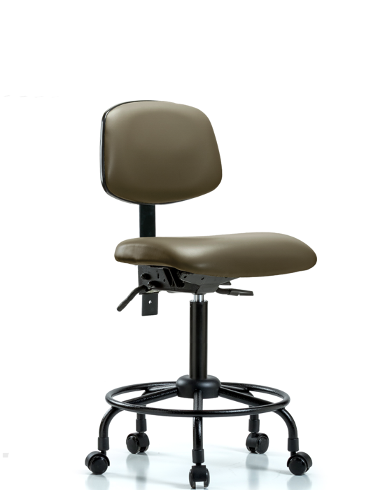Blue Ridge Ergonomics VMBCH-RT-T0-A0-RC-8809 Rutledge Vinyl Chair - Medium Bench Height with Round Tube Base & Casters in Taupe Supernova™ Vinyl